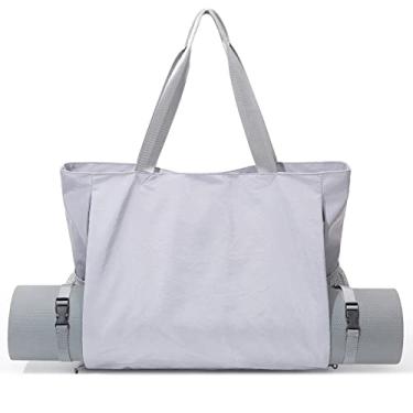 Imagem de BOCMOEO Bolsa Para Tapete De Ioga Feminina - Impermeável E Transporte Com Suporte Bolso Roupas Molhadas, Academia, Pilates, Viagem, Praia, Uso Diário (Cinza)