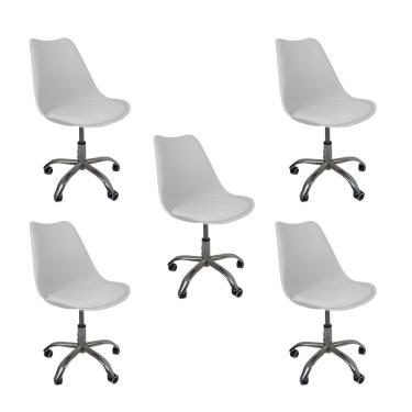 Imagem de Kit 5 Cadeiras Office Base Cromada Com Rodizio Giratória Saarinen Branco