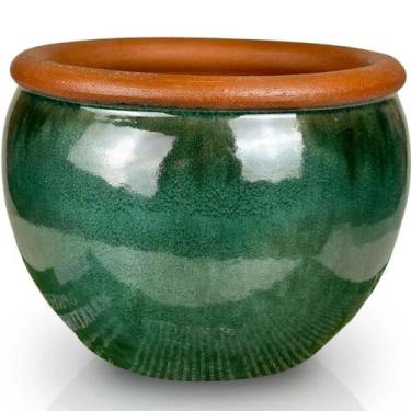 Imagem de Vaso Cachepot de Mesa 18cm Cerâmica Esmaltada Para Decoração - Verde G
