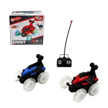 Imagem de Carro de Controle Remoto com Giro 360°, Luzes LED, 12x10cm, Vermelho e Azul, Brinquedo para Crianças