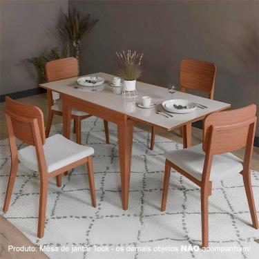 Imagem de Mesa De Jantar Tock 80cm Extensível 1,60m Em Madeira Maciça Imbuia Tampo Vidro Off White