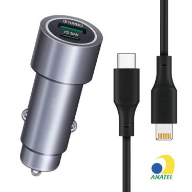 Imagem de Carregador Veicular Duplo USB e Tipo C para Carro com Cabo 1M Preto - 