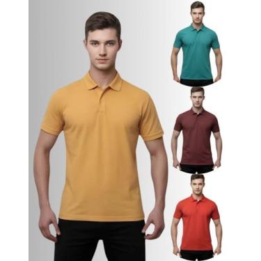 Imagem de Kit 4 Camisas Masculina Gola Polo Piquet Poliéster - Genérica, Mostard