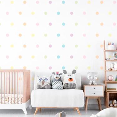 Imagem de Papel de Parede Infantil Bolinhas Círculos Discos Coloridos Seguro Lavável Fácil Aplicação Ideal Quarto Bebê Decoração Menina Menino Área Kids