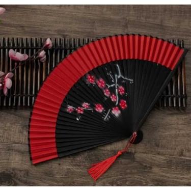 Imagem de Leque de Madeira Oriental Ventilador de Mão Estampado Chique (742504 Vermelho Sakura)