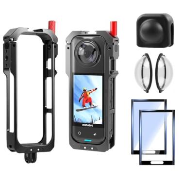 Imagem de Kit de acessórios 6 em 1 para Insta360 X5, incluído protetor de lente premium Insta 360 X5, capa protetora de metal, pacote com 2 protetores de tela de filme de vidro temperado, kit de capa