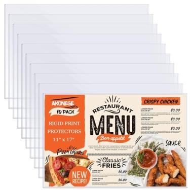 Imagem de AKONEGE 10 protetores rígidos de impressão de 28 cm x 43 cm, mangas de plástico transparente, protetores de folhas rígidas, resistentes com carregamento lateral de cristal, suporte de menu, capas de