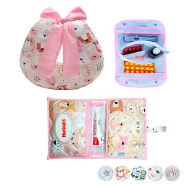 Imagem de Necessaire Porta Remédios Portátil + Porta Fraldas, lenço Umedecido e Pomada + Almofada Amamentação Para Bebê(URSINHA MEL)