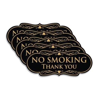 Imagem de All Quality Placa de parede ou porta do designer No Smoking Thank You - Fácil de instalar | Ideal para restaurantes, hotéis e Airbnb | - Preto/Dourado Pequeno (pacote com 5)