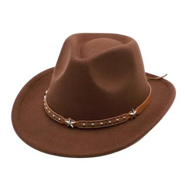 Imagem de Chapéu de cowboy infantil para meninas chapéu de vaqueira ocidental com cinto de fivela rosa chapéu Fedora de aba larga fantasia (EUA, alfa, médio, café)