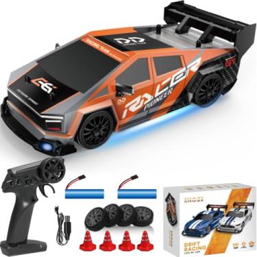 Imagem de RC Drift Car, 1/24 Scale Mini RC Drift Car, 2.4GHz Remote Control Cars, Four Wheel Drive High Speed Racing with LED Lights, Equipped with Racing Tires and 2 Rechargeable Batteries (8603-Orange)