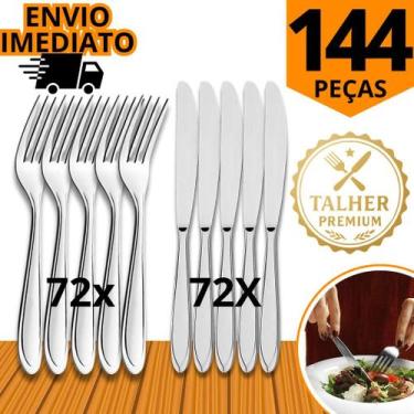 Imagem de Kit 144 Talheres Talher Inox Premium Garfo E Faca Refeição Restaurante