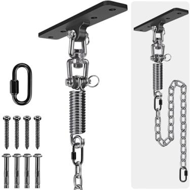 Imagem de Dolibest Kit de pendurar para cadeira de rede, cabide de balanço resistente com mola e corrente de 99 cm, sacos de pancadas para playground interno e externo, rotação de 360 + 180°, fácil de instalar,