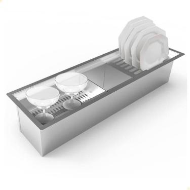 Imagem de Calha Úmida Organizadora Saro De Embutir Sobreposta Em Inox 65cm Com 3 Módulos CL65