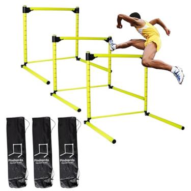 Imagem de Barreiras ajustáveis de 3 peças com 3 bolsas de transporte, equipamento de treinamento de agilidade destacável com escala, obstáculos de treino de futebol, obstáculos de velocidade de salto internos e