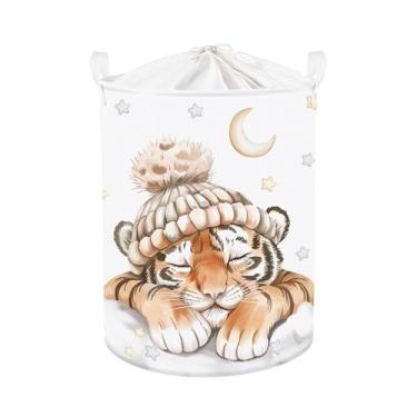 Imagem de Clastyle Cesto de roupa suja para bebês de animais dormindo, cesta de armazenamento para meninos, meninas, caixa de brinquedos dobrável, organizador de roupas para quarto, tigre, 36 x 45 cm
