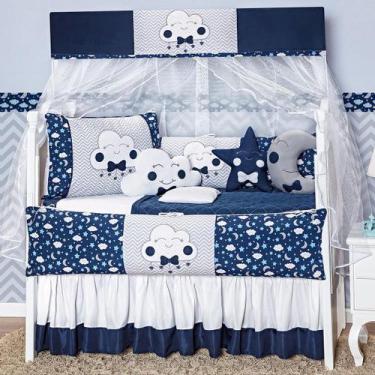 Imagem de Kit Berço 12 Peças Nuvem Estampado Menino Marinho Baby - Beatriz Enxov