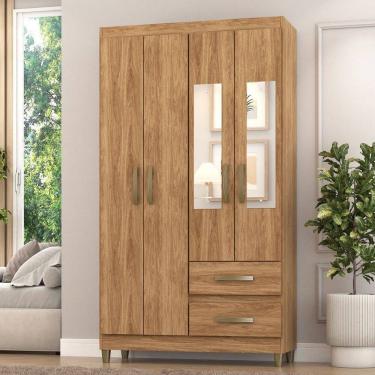 Imagem de Guarda-Roupa Solteiro Illinois 4 Portas 2 Gavetas com Espelho Marrom - Pnr Móveis
