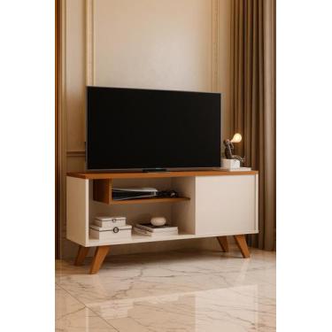 Imagem de Rack P/ tvs até 43 P. Elen Bancada 1 porta Pés palito cor: Off white /