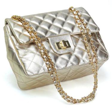 Imagem de Bolsa Feminina Couro Legitimo Matelassê Média - Cosenza, Ouro light