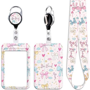 Imagem de Cordão de crachá de identificação Bow Teachers com clipe retrátil para carretel de crachá fofo cordão de coração para mulheres e crianças enfermeiras para chaves de crachá de identificação estética