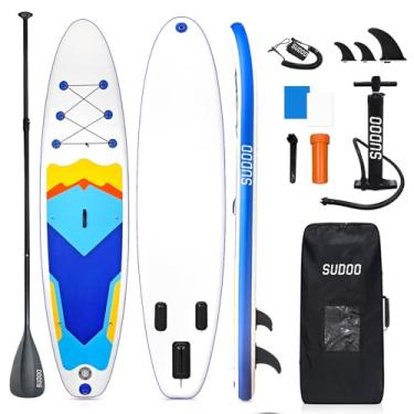 Imagem de SUDOO Sup Stand Up Paddle Board Placas De Remo Infláveis De 10 Pés Com 30 "De Largura E 6" De Espessura Para Adultos E Jovens Com Mochila, Bomba, Remo, Trela De Bobina, Barbatanas Triplas