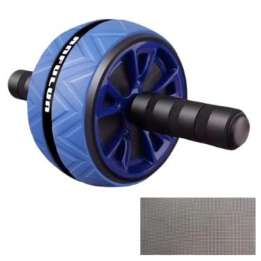 Imagem de roda rolo abdominal com tapete exercicios fisicos e funciona treino em casa (azul)