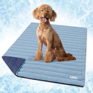 Imagem de PetAmi Tapete de resfriamento para cães, cobertor de resfriamento premium para canil, almofada de dormir fria para gatos para ambientes internos, Q-MAX capa de sofá fria para o verão, azul