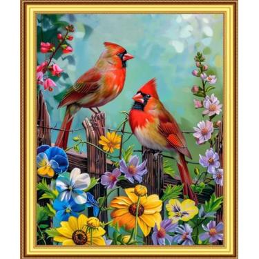 Imagem de Foxnyart Kits de ponto cruz estampado, gama completa de kits de bordado para iniciantes e adultos 11CT padrões de bordado arte artesanato DIY kit de bordado - flores coloridas pássaros 40,6 x 50,8 cm