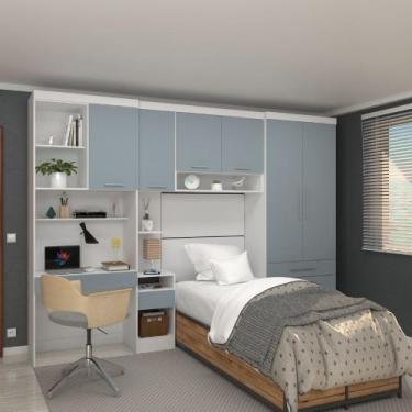 Imagem de Quarto Modulado Solteiro 313cm 6 Portas 4 Gavetas Alpes Luciane, Branc