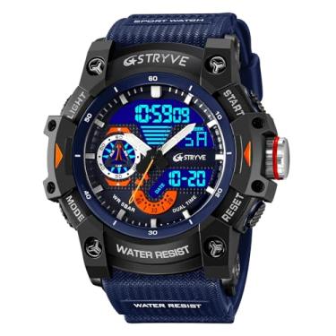 Imagem de Gosasa Relógio tático masculino analógico digital com visor duplo – Relógio de pulso militar à prova d'água 50 m com luz de fundo LED, cronômetro, alarme, contagem regressiva – Relógio externo durável