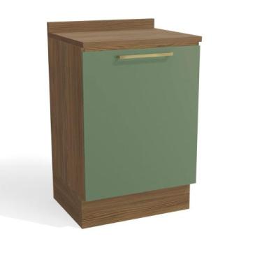 Imagem de Balcão 60cm com Tampo 1 Porta Botanic Kappesberg - Nogueira/Verde Oliv