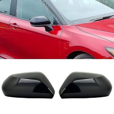 Imagem de GSRECY Tampa do espelho retrovisor da porta lateral, espelhos retrovisores, acessórios exteriores compatíveis com Toyota Camry 2018-2023 Avalon 2019-2022 (preto brilhante)