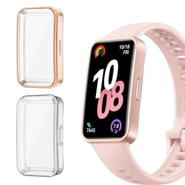 Imagem de HAOZHI 2Peças Película Protetora Compatível com Huawei Band 10 9 8,Capa Capinha Bumper Case para Huawei Band 10,9,8 Protetor de Tela (Ouro rosa+Transparente)