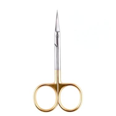Imagem de Tesoura de manicure, tesoura de cutícula, tesoura de pedicure, cotovelo de aço inoxidável, cutícula, cutícula, cutícula, unha, dourado, BH01