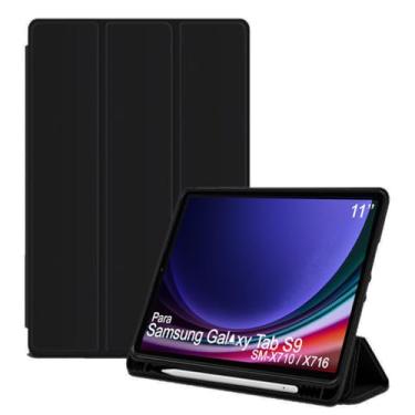 Imagem de Capa Tablet flip para Samsung Galaxy Tab S9 5G SM-X716 SM-X710 Smart pen 11 polegadas resistente aveludada compatimento para caneta Case capinha Anti Impacto Suporte Pencil - Alamo (preto)