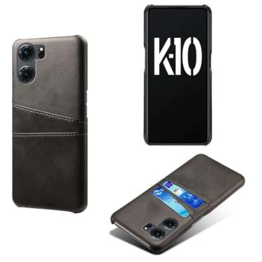 Imagem de Capas Compatível com OPPO K10 5G,Caso de couro PU-Tampa de telefone a prova de choque com 2 slots de cartão,Proteção anti-impressão digital e anti-gota-Black
