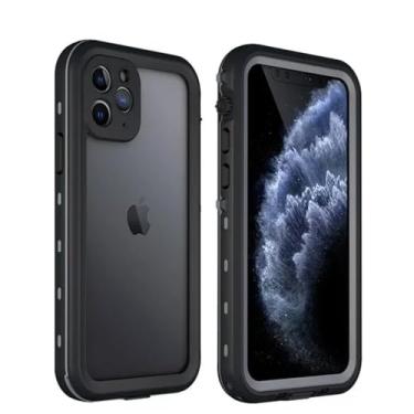 Imagem de Capa transparente à prova d'água totalmente selada para iPhone 16 15 14 Plus 13 12 11 Pro Max Mini XR Capa protetora à prova de choque, preta, para iPhone 11