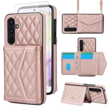 Imagem de Asuwish Capa de celular para Samsung Galaxy A26 5G carteira celular com protetor de tela de vidro temperado bloqueio RFID compartimento para cartão de crédito alça transversal suporte A 26 26A LTE