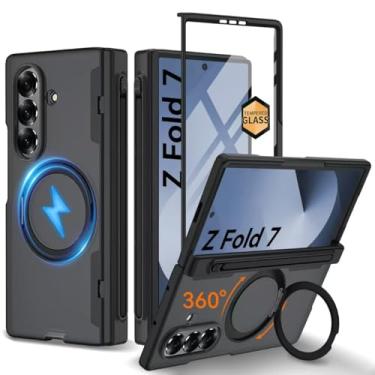 Imagem de Suporte magnético invisível giratório de 360° atualizado para capa Samsung Galaxy Z Fold 7, [compatível com MagSafe] [suporte de caneta S ][proteção de dobradiça][protetor de tela], capa de telefone