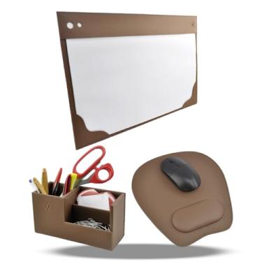 Imagem de Kit Organizador de Mesa Sintético Vayly com Porta-Caneta, Risque Rabisque A3 e Mouse Pad para Escritório (Caramelo)