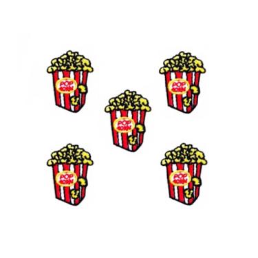 Imagem de Bru_289 Conjunto de 5 minúsculos. Mini pipoca fofa doce placa vermelha emblema bonito desenho animado adesivos costurados ferro em aplique bordado emblema emblema roupa DIY fantasia