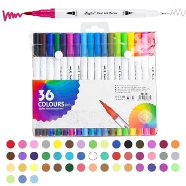 Imagem de Canetinha 36 cores Canetas Brush Pen Kit Caneta Ponta Fina Dual Canetinhas Coloridas para Desenho Caligrafia Arte e Lettering Marcadores para Colorir Detalhes Estudantes e Adultos