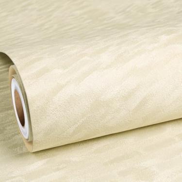 Imagem de ReWallpaper Papel de parede bege 76.2 cm x 5.0 m Papel de parede de veludo amarelo moderno para parede de quarto