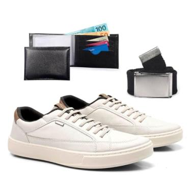 Imagem de Kit Tênis Masculino Casual Com Carteira Confortável Sapatênis Estiloso Versátil Trabalho Dia A Dia Leve Macio (Gelo, BR, Adulto, Numérico, 39)