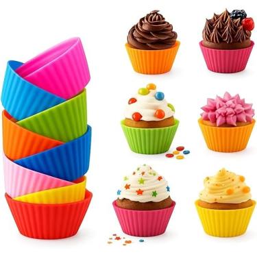 Imagem de Formas de Silicone para Cupcake, 12 Unidades, Coloridas, Antiaderente, Reutilizável, Compatível com Forno, airfryer e lava-louça