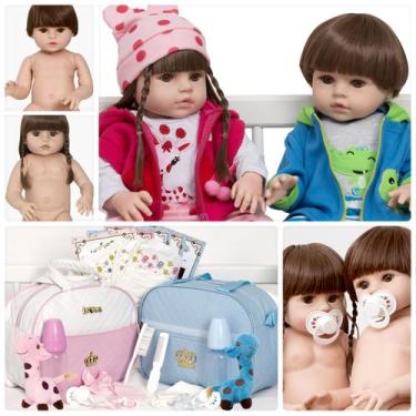 Imagem de Kit Bebe Reborn Gêmeos Casal Enxoval Girafinha Com Bolsa - Cegonha Reb