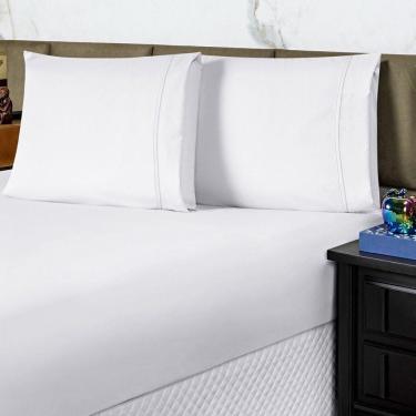 Imagem de Jogo De Cama Lençol King Conforto Percal 300 Fios 3 Peças - Branco
