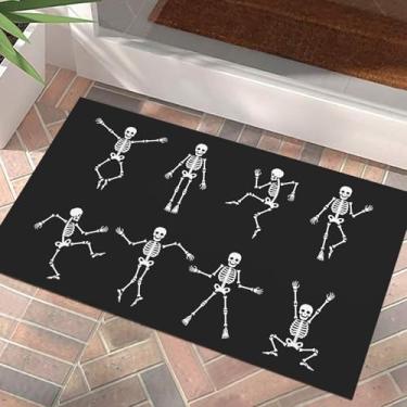 Imagem de Gloriousa Tapete de porta de Halloween engraçado dançando esqueleto tapete de porta frontal rústico capacho antiderrapante varanda casa decoração de banheiro decorações internas e externas 40,6 cm x