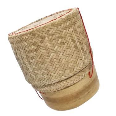 Imagem de Cesta de arroz pegajosa de bambu tailandês (grande) – Recipiente tradicional tecido à mão para servir e armazenar | Ideal para arroz pegajoso, churrasco, refeições asiáticas, acampamento e presentes